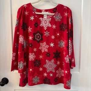 Alfred Dunner Red Snowflake Top